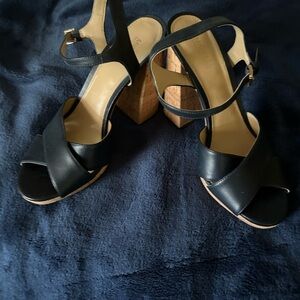 Michael Kors Navy blue cross strap cork heeled sandal